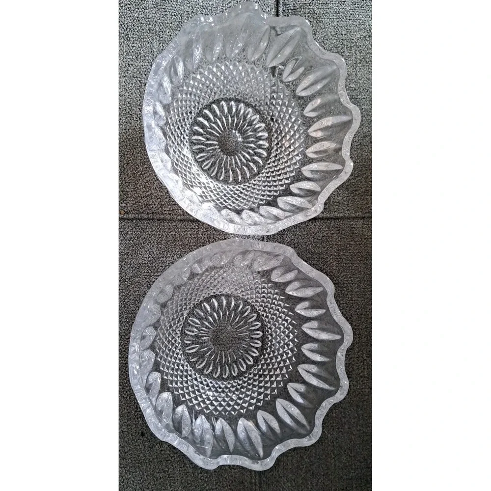 Vintage‎ 25% Lead Crystal Bowl Clear Cut Glass Scalloped Edges Set Of 2 4.5 X 3